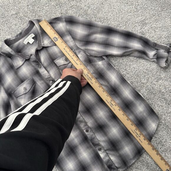 Christopher & Banks Top Womens Medium Plaid Roll-tab Sleeves Cottagecore Coastal - Picture 6 of 11